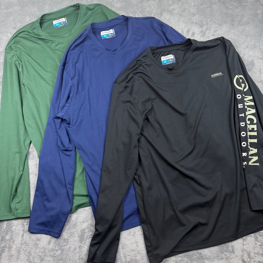 Lot of 3 Magellan Outdoors Fish Gear Mens 3XL Long Sleeve Shirts Wicking Classic